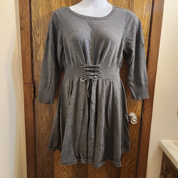 Torrid Size 3 (22/24W) Grey Knit Sweater Lace-Up Mini Skater Dress EUC - Picture 4 of 12